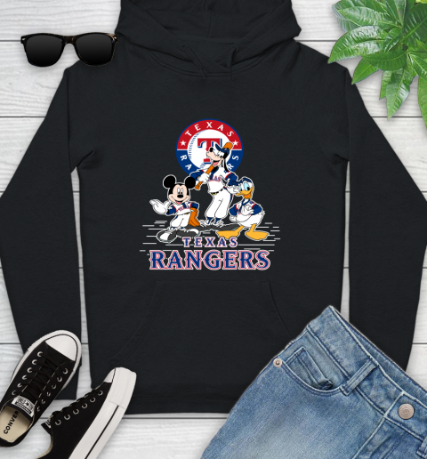 MLB Texas Rangers Mickey Mouse Donald Duck Goofy Baseball T Shirt Youth Hoodie