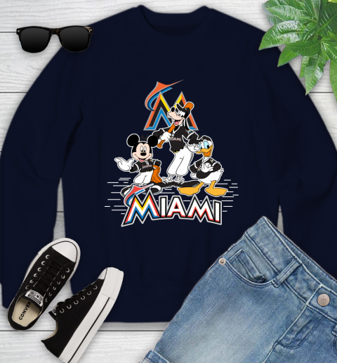 MLB Miami Marlins Mickey Mouse Donald Duck Goofy Baseball T Shirt Youth Sweatshirt 2