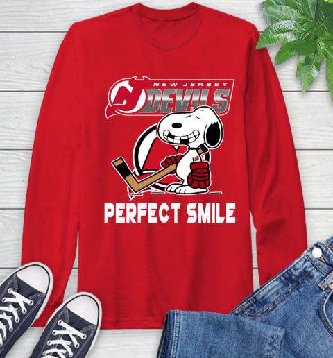 NHL New Jersey Devils Snoopy Perfect Smile The Peanuts Movie Hockey T Shirt Long Sleeve T-Shirt 11