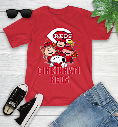 MLB Cincinnati Reds Snoopy Charlie Brown Woodstock The Peanuts Movie Baseball T Shirt_000 Youth T-Shirt 13