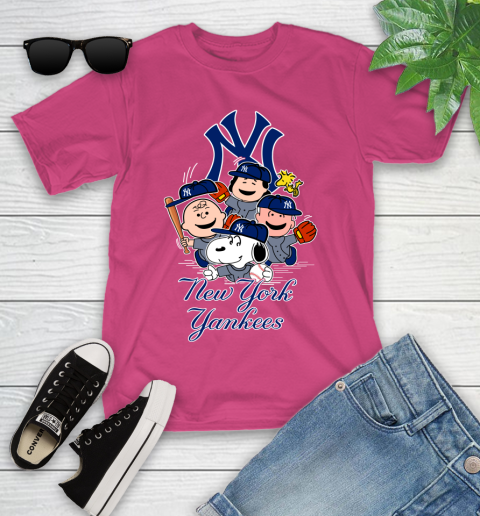MLB New York Yankees Snoopy Charlie Brown Woodstock The Peanuts Movie Baseball T Shirt_000 Youth T-Shirt 11