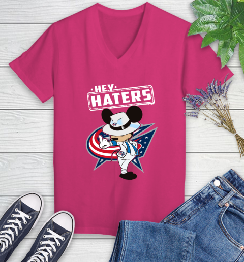 NHL Hey Haters Mickey Hockey Sports Columbus Blue Jackets Women's V-Neck T-Shirt 9