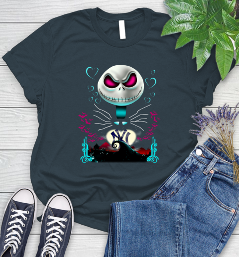 MLB New York Yankees Jack Skellington Sally The Nightmare Before Christmas Baseball Women's T-Shirt 11