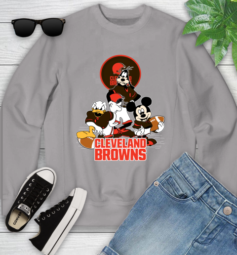 NFL Cleveland Browns Mickey Mouse Donald Duck Goofy Football Shirt Youth Sweatshirt 3