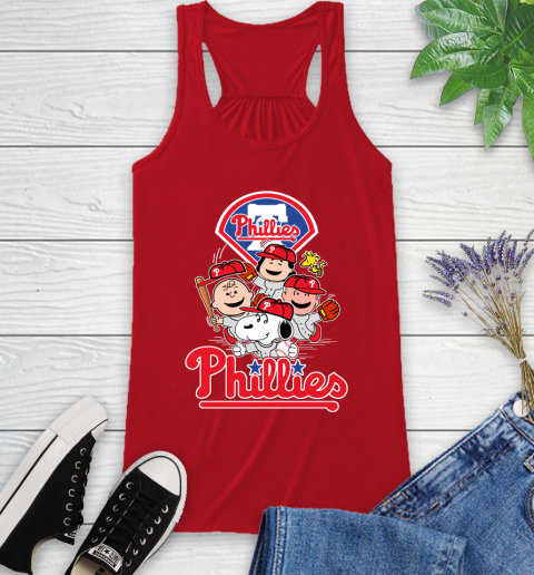 MLB Philadelphia Phillies Snoopy Charlie Brown Woodstock The Peanuts Movie Baseball T Shirt_000 Racerback Tank 5
