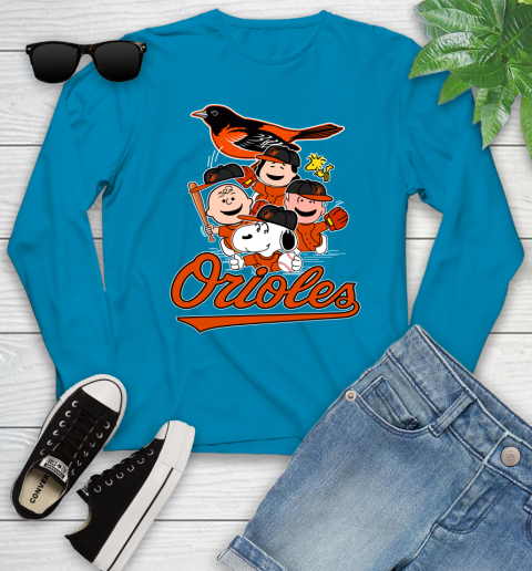 MLB Baltimore Orioles Snoopy Charlie Brown Woodstock The Peanuts Movie Baseball T Shirt_000 Youth Long Sleeve 8