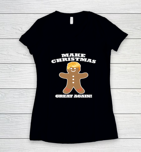 Make Christmas Great Again Gingerbread Man Trump Hair Women's V-Neck T-Shirt