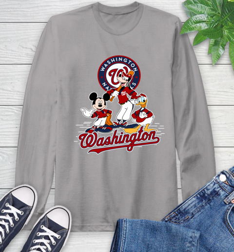 MLB Washington Nationals Mickey Mouse Donald Duck Goofy Baseball T Shirt Long Sleeve T-Shirt 6