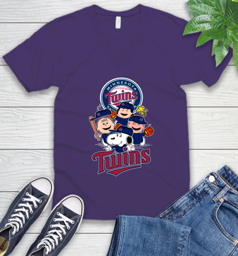 MLB Minnesota Twins Snoopy Charlie Brown Woodstock The Peanuts Movie Baseball T Shirt_000 V-Neck T-Shirt 9
