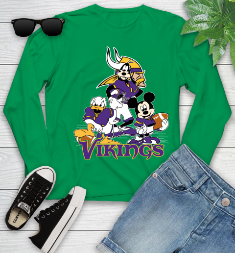 NFL Minnesota Vikings Mickey Mouse Donald Duck Goofy Football Shirt Youth Long Sleeve 7