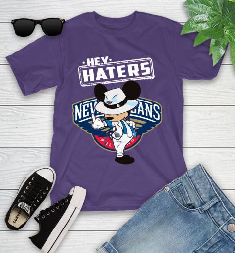 NBA Hey Haters Mickey Basketball Sports New Orleans Pelicans Youth T-Shirt 3