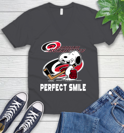 NHL Carolina Hurricanes Snoopy Perfect Smile The Peanuts Movie Hockey T Shirt V-Neck T-Shirt 4