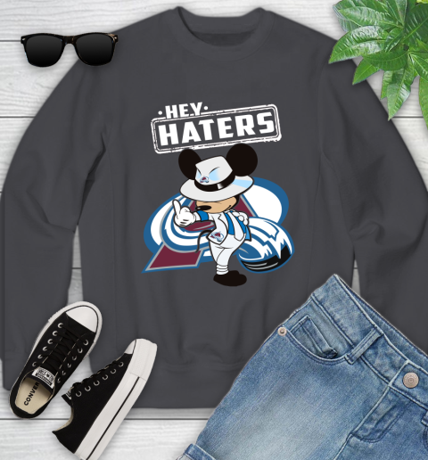 NHL Hey Haters Mickey Hockey Sports Colorado Avalanche Youth Sweatshirt 5