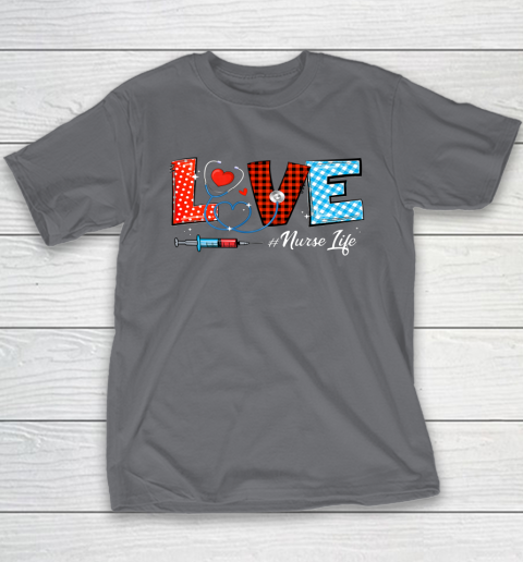 Love Nurselife Valentine Nurse Leopard Print Plaid Heart Youth T-Shirt 14