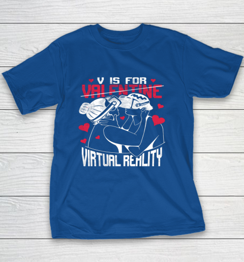 V Is For Virtual Reality Funny Valentine Couples Lovers Kiss Youth T-Shirt 15