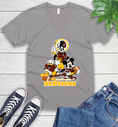 NFL Washington Redskins Mickey Mouse Donald Duck Goofy Football Shirt V-Neck T-Shirt 3
