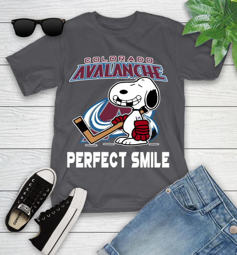 NHL Colorado Avalanche Snoopy Perfect Smile The Peanuts Movie Hockey T Shirt Youth T-Shirt 6