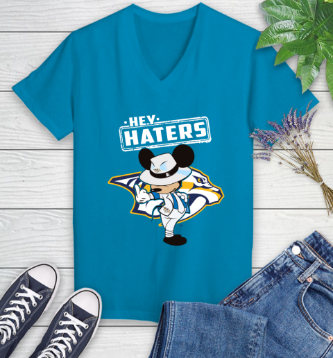 NHL Hey Haters Mickey Hockey Sports Nashville Predators Women's V-Neck T-Shirt 7