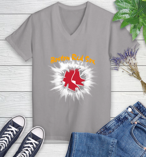 Boston Red Sox MLB Baseball Adoring Fan Rip Sports Women's V-Neck T-Shirt 4