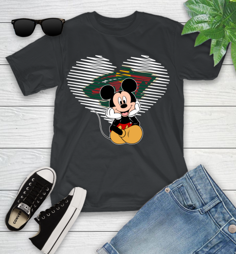 NHL Minnesota Wild The Heart Mickey Mouse Disney Hockey Youth T-Shirt