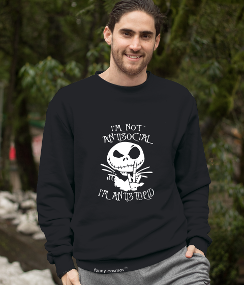 Nightmare Before Christmas T Shirt, Jack Skellington T Shirt, I'm Not Antisocial I'm Antistupid Tshirt, Halloween Gifts