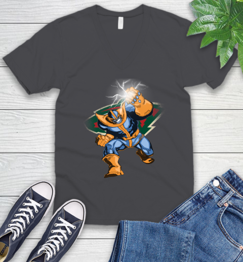 Minnesota Wild NHL Hockey Thanos Avengers Infinity War Marvel V-Neck T-Shirt 4