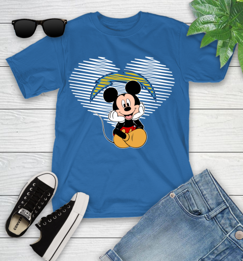 NFL Los Angeles Chargers The Heart Mickey Mouse Disney Football T Shirt_000 Youth T-Shirt 12