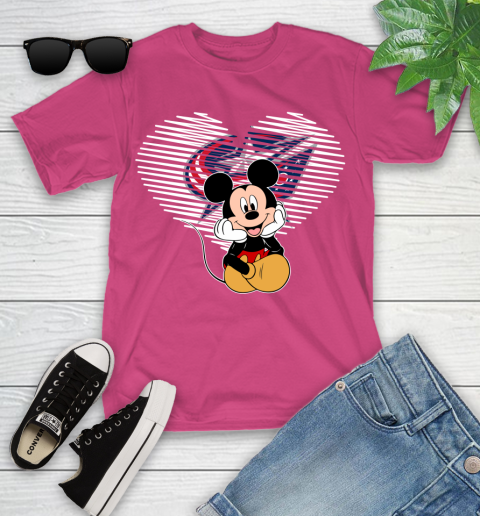 NHL Columbus Blue Jackets Carolina Hurricanes The Heart Mickey Mouse Disney Hockey Youth T-Shirt 11