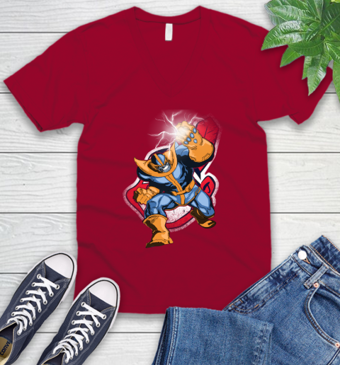 Cleveland Indians MLB Baseball Thanos Avengers Infinity War Marvel V-Neck T-Shirt 7