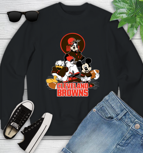NFL Cleveland Browns Mickey Mouse Donald Duck Goofy Football Shirt Youth Sweatshirt