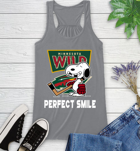 NHL Minnesota Wild Snoopy Perfect Smile The Peanuts Movie Hockey T Shirt Racerback Tank 4