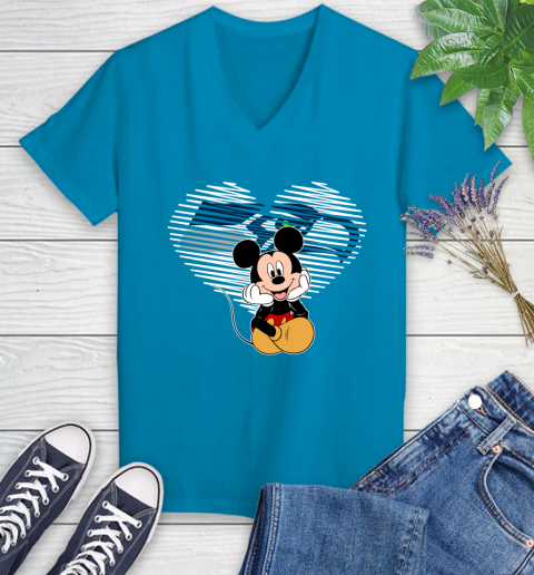 NFL Seattle Seahawks The Heart Mickey Mouse Disney Football T Shirt_000 Women's V-Neck T-Shirt 7