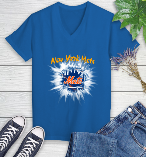 New York Mets MLB Baseball Adoring Fan Rip Sports Women's V-Neck T-Shirt 10