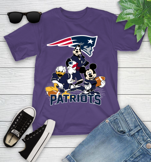 NFL New England Patriots Mickey Mouse Donald Duck Goofy Football Shirt Youth T-Shirt 3