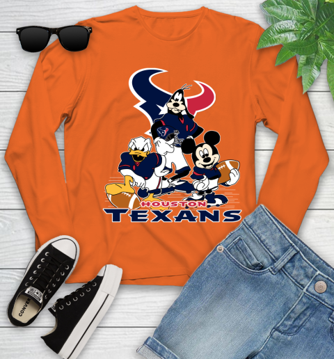 NFL Houston Texans Mickey Mouse Donald Duck Goofy Football Shirt Youth Long Sleeve 3