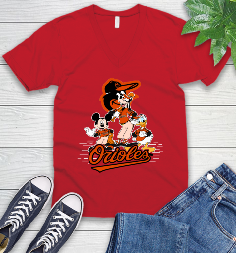 MLB Baltimore Orioles Mickey Mouse Donald Duck Goofy Baseball T Shirt V-Neck T-Shirt 6