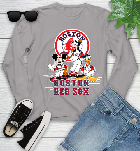 MLB Boston Red Sox Mickey Mouse Donald Duck Goofy Baseball T Shirt Youth Long Sleeve 5