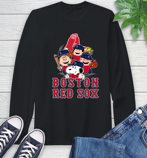 MLB Boston Red Sox Snoopy Charlie Brown Woodstock The Peanuts Movie Baseball T Shirt Long Sleeve T-Shirt