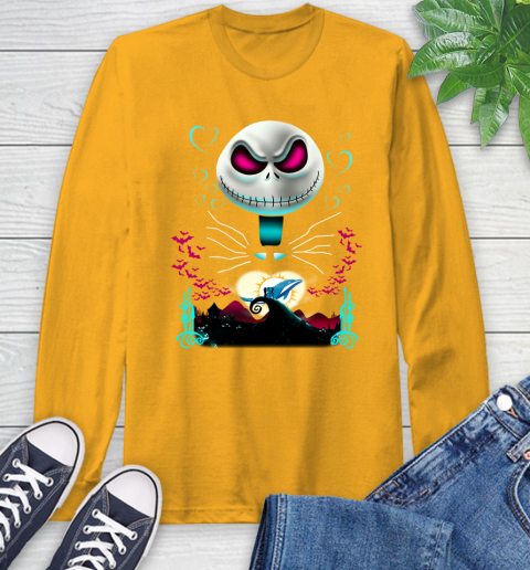 NFL Miami Dolphins Jack Skellington Sally The Nightmare Before Christmas Football Long Sleeve T-Shirt 2