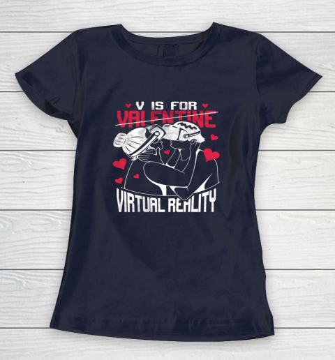 V Is For Virtual Reality Funny Valentine Couples Lovers Kiss Women's T-Shirt 2