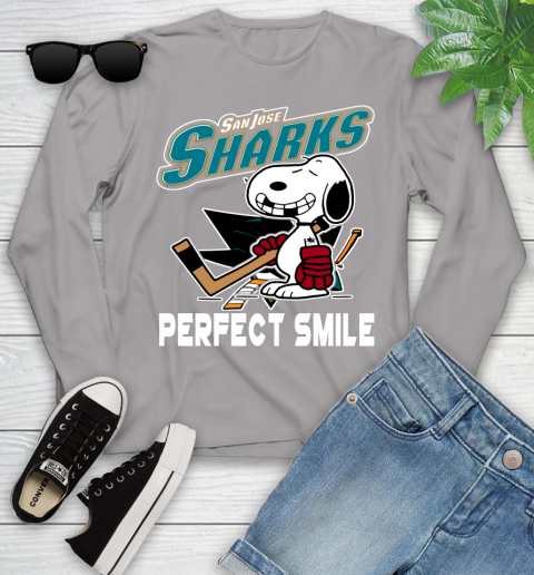 NHL San Jose Sharks Snoopy Perfect Smile The Peanuts Movie Hockey T Shirt Youth Long Sleeve 5