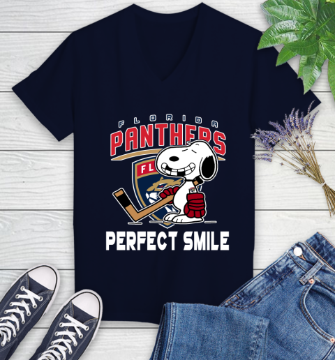 NHL Florida Panthers Snoopy Perfect Smile The Peanuts Movie Hockey T Shirt Women's V-Neck T-Shirt 2