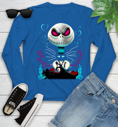 MLB New York Yankees Jack Skellington Sally The Nightmare Before Christmas Baseball Youth Long Sleeve 10
