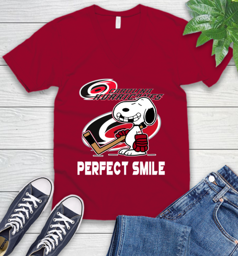 NHL Carolina Hurricanes Snoopy Perfect Smile The Peanuts Movie Hockey T Shirt V-Neck T-Shirt 7