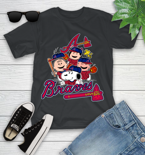 MLB Atlanta Braves Snoopy Charlie Brown Woodstock The Peanuts Movie Baseball T Shirt Youth T-Shirt