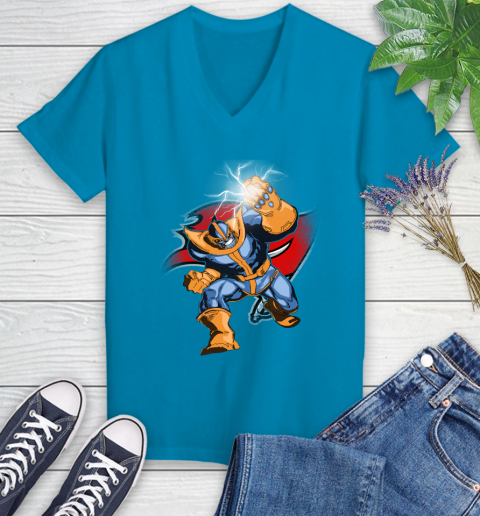 Tampa Bay Buccaneers NFL Football Thanos Avengers Infinity War Marvel Women's V-Neck T-Shirt 7