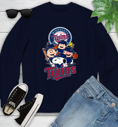 MLB Minnesota Twins Snoopy Charlie Brown Woodstock The Peanuts Movie Baseball T Shirt_000 Youth Sweatshirt 2