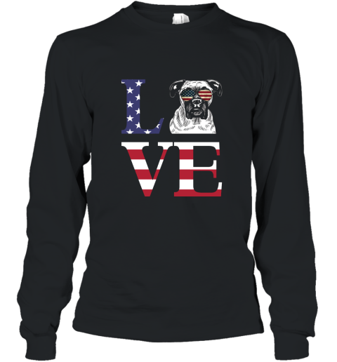 American Flag Boxer Dog Love Shirt  4th of July T Shirt Long Sleeve