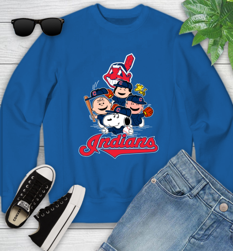 MLB Cleveland Indians Snoopy Charlie Brown Woodstock The Peanuts Movie Baseball T Shirt_000 Youth Sweatshirt 7