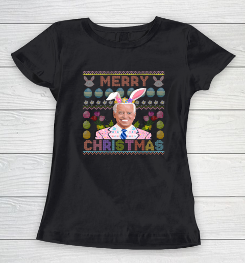 Funny Anti Joe Biden Merry Christmas Ugly Sweater Confused Easter Women's T-Shirt